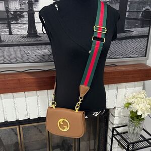 Brown Tan Crossbody GG Blondie Bag Green-Red Strap Unbranded